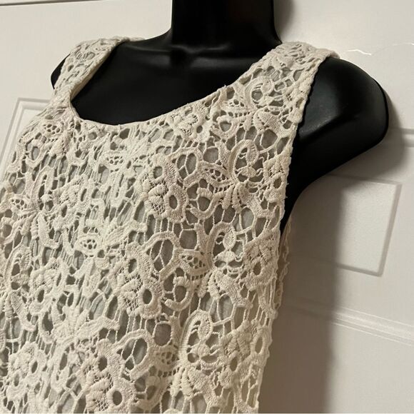 Lucky Brand Ivory Lace Eyelet Overlay Sleeveless Tank Top Fairy Tunic Shell M - Picture 2 of 12